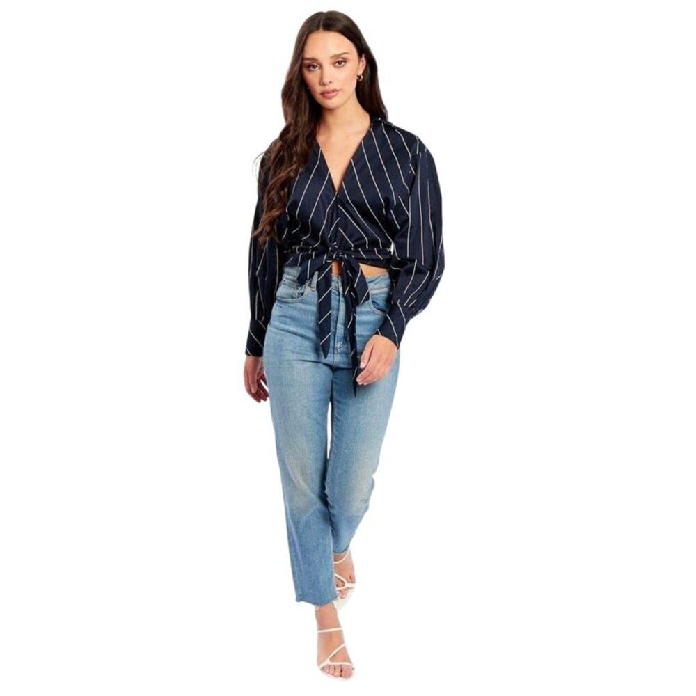 Influence Womens/Ladies Cropped Relaxed Fit Balloon Sleeve Shirt / Navy